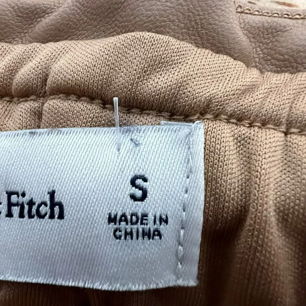 Abercrombie & Fitch Womens Faux Leather Dress Pants Tapered Drawstring Tan Small